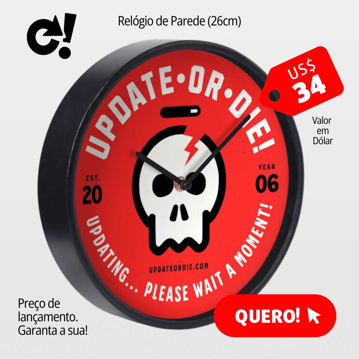 Relógio de Parede Skull Red