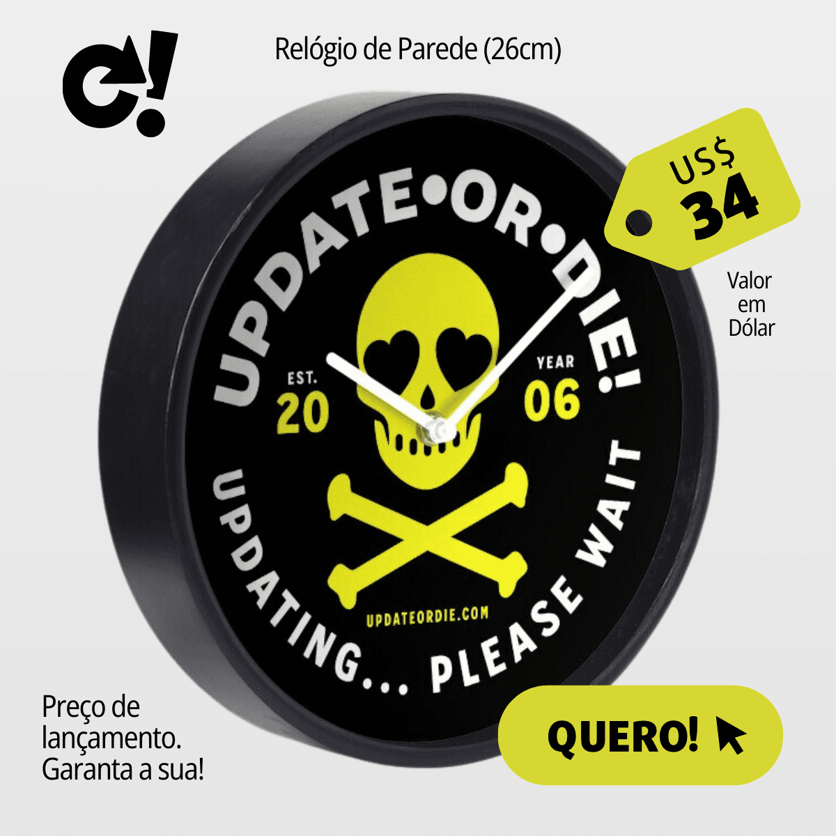 Relógio de Parede Skull Yellow