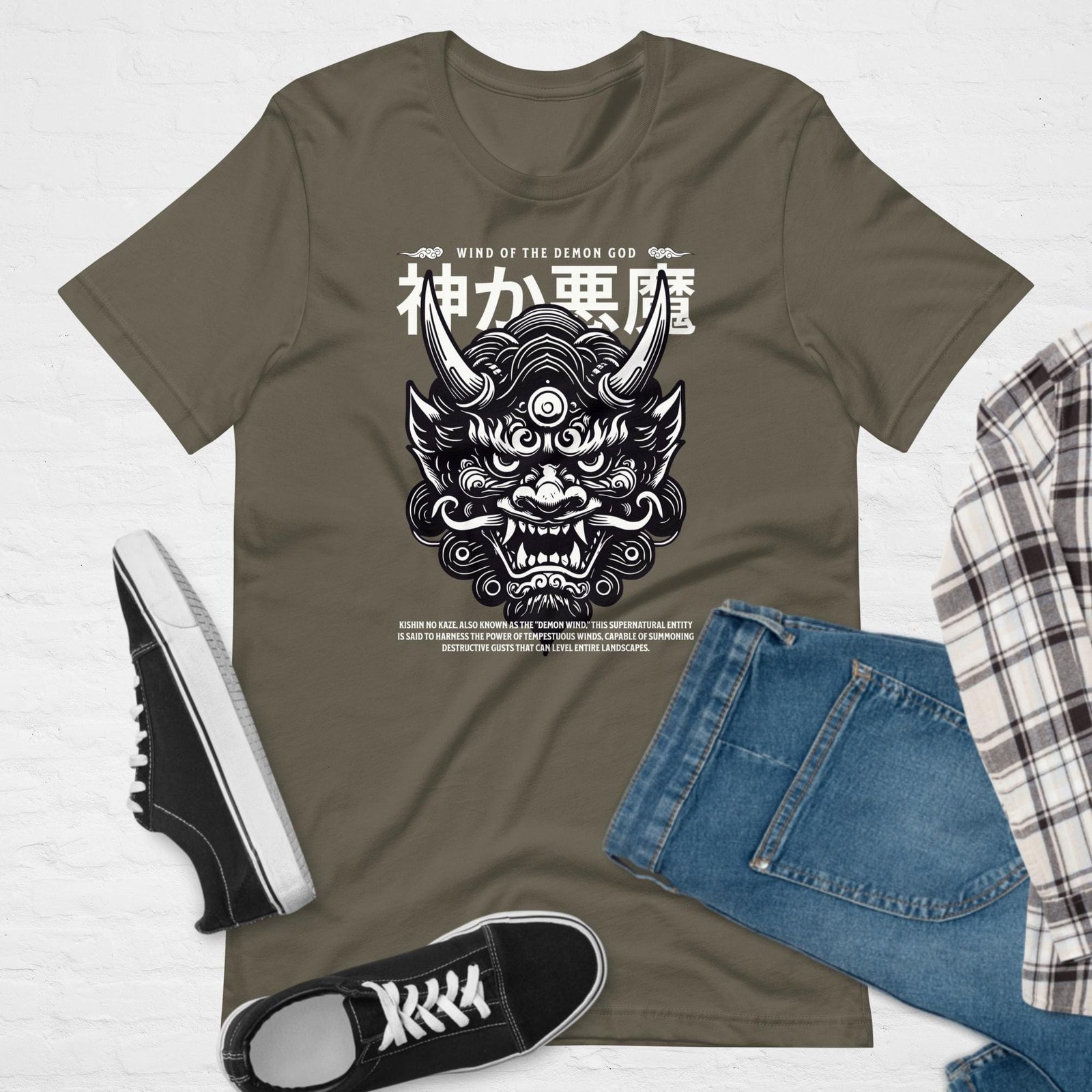 unisex-staple-t-shirt-army-front-65db37869eeb9.jpg Oni Mask Unisex t-shirt