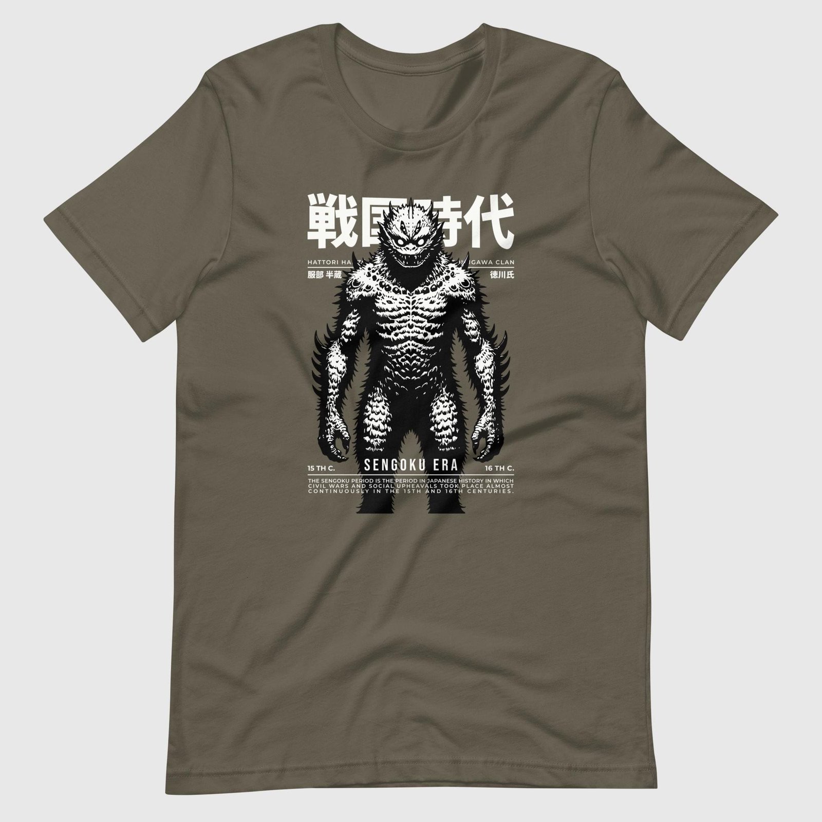 unisex-staple-t-shirt-army-front-65db5402ecd3a.jpg Japanese Monster Lake Beast