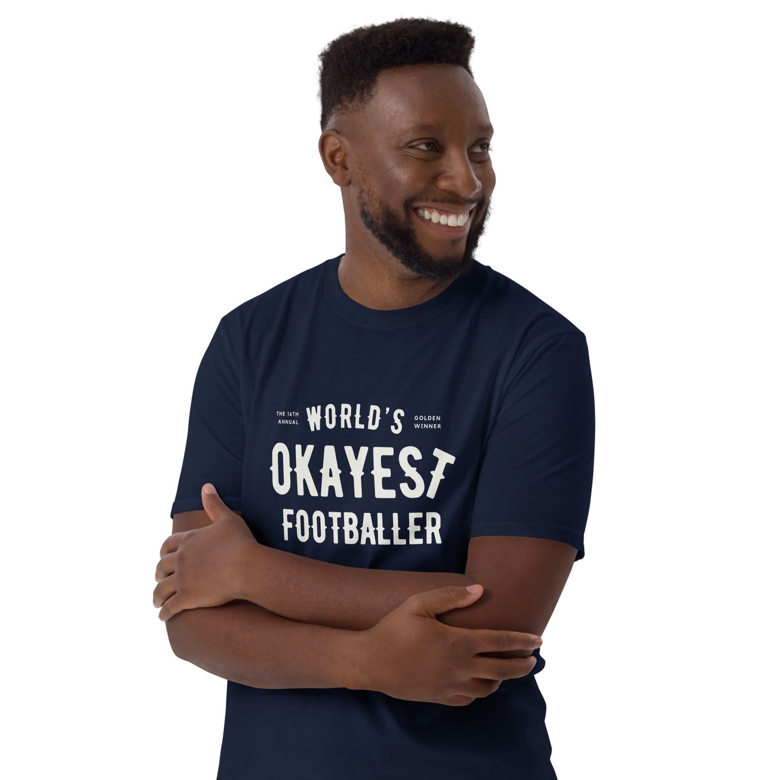 unisex-basic-softstyle-t-shirt-navy-front-2-65f757e0d2029.jpg World's Okayest Footballer